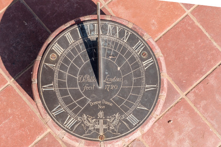 STAMPRIET, NAMIBIA - JULY 5, 2017: A sundial at the Dutch Reformed Church in Stampriet, a small town of the Hardap Region in Namibiaのeditorial素材