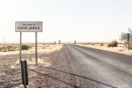 Welcome sign at the Rietfontein Border Post in South Africa on the border with Namibiaの写真素材