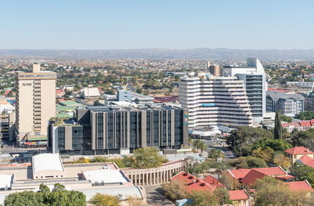 WINDHOEK, NAMIBIA - JUNE 17, 2017: An aerial view of part of the central business district in Windhoek, the capital city of Namibiaのeditorial素材