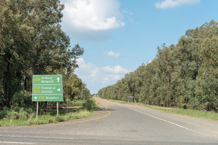A directional sign board at the junction of the R709 and R703 roads at Excelsior, a small town in the Free Strate Province of South Africaの写真素材