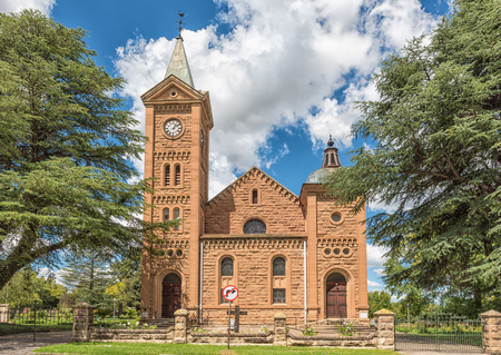 FICKSBURG, SOUTH AFRICA - MARCH 12, 2018: The sandstone Dutch Reformed Church, completed in 1907, in Ficksburg in the Free State Provinceのeditorial素材