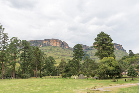 ROYAL NATAL NATIONAL PARK, SOUTH AFRICA - MARCH 14, 2018: The Mahai camp site in the Royal Natal National Park in Kwazulu-Natal. A tent and trees are visibleのeditorial素材