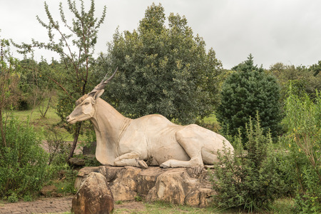 DIDIMA, SOUTH AFRICA - MARCH 18, 2018: Statue of an eland,  Taurotragus oryx oryx, at Didima at Cathedral Peak in the Kwazulu-Natal Drakensbergのeditorial素材