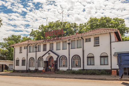 COLENSO, SOUTH AFRICA - MARCH 21, 2018: A street scene, with an hotel and people visible, in Colenso in the Kwazulu-Natal Provinceのeditorial素材