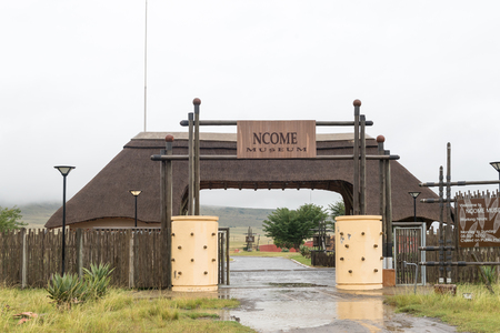 BLOEDRIVIER, SOUTH AFRICA - MARCH 22, 2018: Entrance to the Ncome Zulu Heritage Museum at Bloedrivier (blood river) where the Voortrekkers defeated the Zulu Impis 16-12-1838のeditorial素材