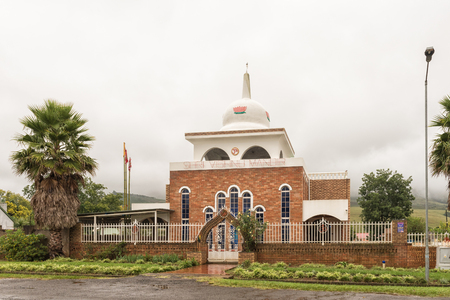 GREYTOWN, SOUTH AFRICA - MARCH 22, 2018: The Shri Vishnu Mandir, a Hindu temple in Greytown in the Kwazulu-Natal Province. Falling rain is visibleのeditorial素材