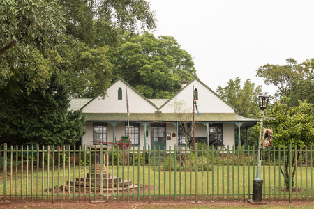 GREYTOWN, SOUTH AFRICA - MARCH 22, 2018: The museum, built in the historic Drostdy, in Greytown in the Kwazulu-Natal Province. Horse-drawn carts are visibleのeditorial素材