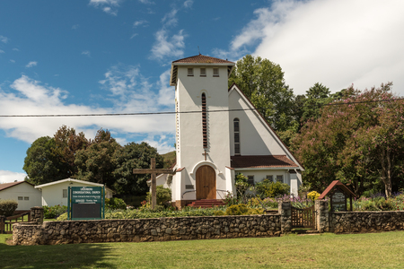 UNDERBERG, SOUTH AFRICA - MARCH 23, 2018: The Underberg Congregational Church, in Underberg in the Kwazulu-Natal Province. A cross is visibleのeditorial素材