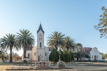 BRANDFORT, SOUTH AFRICA, AUGUST 2, 2018: The Dutch Reformed Mother Church and Hall in Brandfort in the Free State Province Province. Monuments are visibleのeditorial素材
