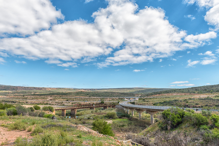 The road interchange on road N7 at Clanwilliam. The old road bridge is visibleの写真素材