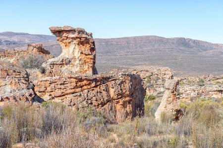 Rock formations at the Stadsaal Caves in the Cederberg Mountains in the Western Cape Province of South Africaの写真素材