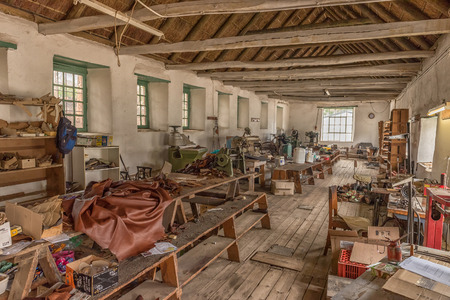 WUPPERTHAL, SOUTH AFRICA, AUGUST 27, 2018: Inside of the historic shoe factory in Wupperthal in the Cederberg Mountains of the Western Cape Provinceのeditorial素材