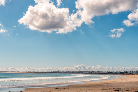 ST HELENA BAY, SOUTH AFRICA, AUGUST 21, 2018: A beach scene in Britannia Bay at St Helena Bay on the Atlantic Ocean Coast. Luxury houses are visibleのeditorial素材