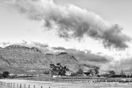 KROMRIVIER, SOUTH AFRICA, AUGUST 25, 2018: Sunrise at Kromrivier Cederberg Park, a holiday resort in the Cederberg Mountains. Monochromeのeditorial素材