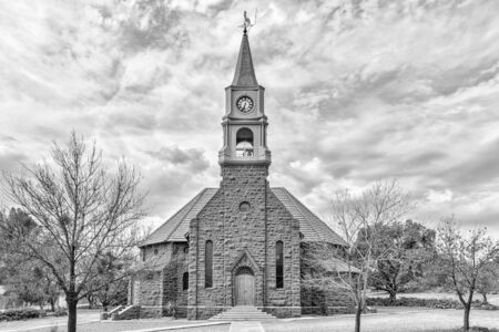 LUCKHOFF, SOUTH AFRICA, SEPTEMBER 1, 2018:  The historic Dutch Reformed Church in Luckhoff in the Northern Cape Province. Monochromeのeditorial素材