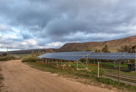 KROMRIVIER, SOUTH AFRICA, AUGUST 25, 2018: A solar power installation at Kromrivier Cederberg Park, a holiday resort in the Cederberg Mountainsのeditorial素材