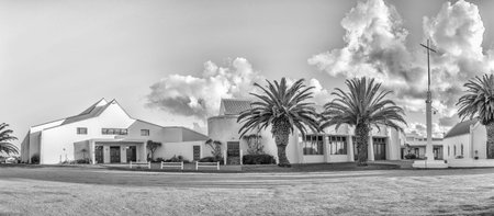 LANGEBAAN, SOUTH AFRICA, AUGUST 20, 2018: Panorama of the Dutch reformed Church in Langebaan in the...