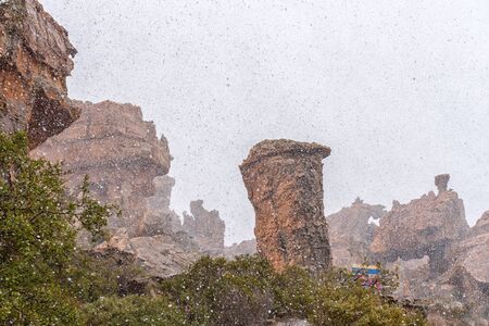 STADSAAL CAVES, SOUTH AFRICA, AUGUST 26, 2018: Snow is falling at the Stadsaal Caves in the Cederberg Mountains of the Western Cape Provinceのeditorial素材
