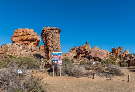 CEDERBERG, SOUTH AFRICA, AUGUST 23, 2018: Rock formations at the Stadsaal Caves in the Cederberg Mountains in the Western Cape Province. Information signs are visibleのeditorial素材