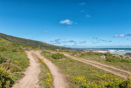 WEST COAST NATIONAL PARK, SOUTH AFRICA, AUGUST 20, 2018: Plankiesbaai at Postberg near Langebaan on the Atlantic Ocean coast of the Western Cape Province. Hikers are visibleのeditorial素材