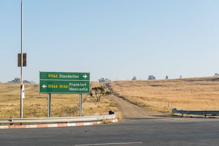 A directional road sign on road R546 near Vrede, in the Free State Provinceの写真素材
