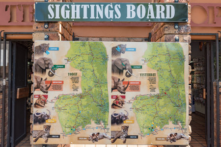 KRUGER NATIONAL PARK, SOUTH AFRICA - MAY 3, 2019: View of a typical sightings board in the Kruger...