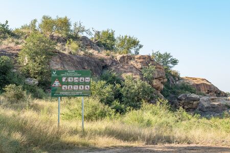 KRUGER NATIONAL PARK, SOUTH AFRICA - MAY 4, 2019: An information board at the Hippo Pools Lookout Point in the Kruger National Parkのeditorial素材