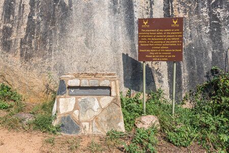 KRUGER NATIONAL PARK, SOUTH AFRICA - MAY 5, 2019: A plaque and information board at the place where the ashes of Stevenson Hamilton were scattered in the Kruger National Parkのeditorial素材