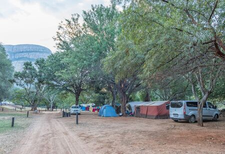 SWADINI, SOUTH AFRICA - MAY 18, 2019: View of the caravan park at Swadini. Vehicles and tents are visibleのeditorial素材