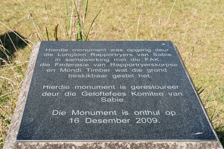 LONG TOM PASS, SOUTH AFRICA - MAY 21, 2019: A memorial plaque at the Long Tom Cannon on the Long Tom Pass between Sabie and Lydenburgのeditorial素材