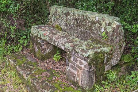 Lichen covered bench on the Ottos Walk trail near Mahai in the Drakensbergの写真素材