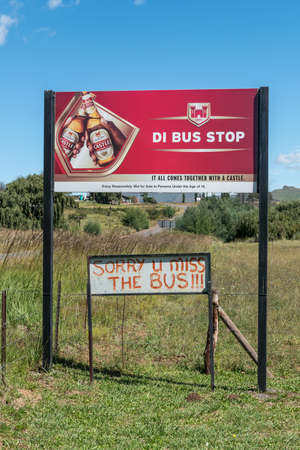 CLARENS, SOUTH AFRICA - MARCH 18, 2020:  Name board at Di Bus Stop, a road stall near Clarens in the Free State Provinceのeditorial素材