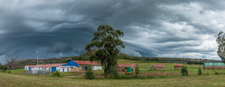 FICKSBURG, SOUTH AFRICA - MARCH 20, 2020: Panorama of the Iona Cherry Farm Stall near Ficksburg. A...