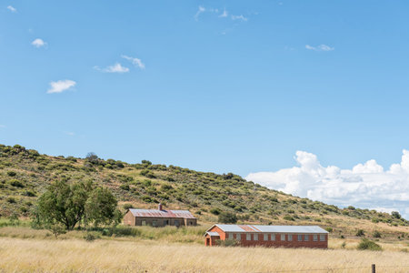 LADYBRAND, SOUTH AFRICA - MARCH 20, 2020: A farm school and church near Kommissiepoort to the south...