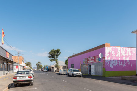 TOUWS RIVER, SOUTH AFRICA - APRIL 20, 2021: A street scene, with a businesses, people and vehicles, in Touws River  in the Western Cape Provinceのeditorial素材