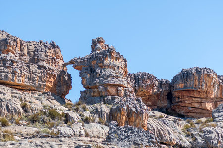 A secondary Wolfberg Arch seen from the trail to the Cracks near Sanddrif in the Western Cape Cederbergの写真素材