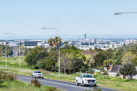 BELLVILLE, SOUTH AFRICA - SEP 13, 2022: A view of the business center of Bellville, in the Cape Town metroplitan area. Vehicles are visibleのeditorial素材