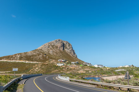 Rooiels, South Africa - Sep 20, 2022: A view of Rooiels on road R44 on the Western Cape South Coast. Houses are visibleのeditorial素材
