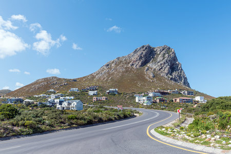 Rooiels, South Africa - Sep 20, 2022: A view of Rooiels on road R44 on the Western Cape South Coast. Houses are visibleのeditorial素材