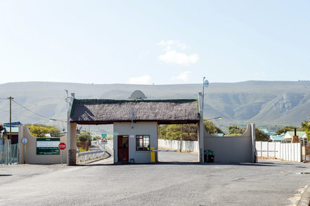 Gansbaai, South Africa - Sep 20, 2022: The entrance of Uilenkraalsmond resort in Franskraalstrand...