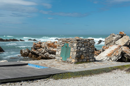 Agulhas National Park, South Africa - Sep 22, 2022: Plaque at Cape L'Agulhas, the southern-most tip...