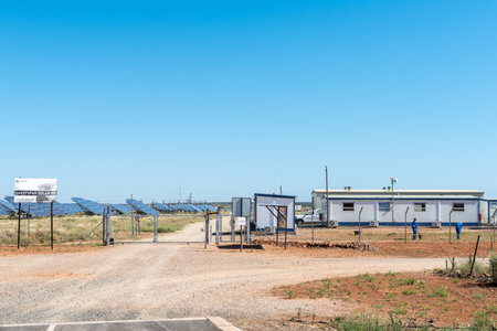Douglas, South Africa - Mar 1, 2023: Entrance to Greefspan Solar Power Station between Douglas and Prieska in the Northern Cape Provinceのeditorial素材