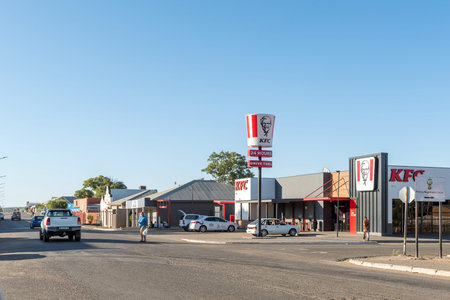 Prieska, South Africa - Feb 28 2023: A street scene, with businesses, people and vehicles, in Prieska in the Northern Cape Provinceのeditorial素材