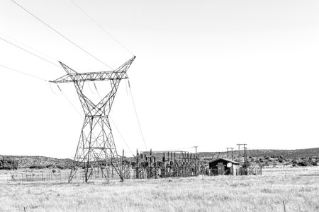 A power substation at Fauresmith in the Free State Province. Monochromeの写真素材