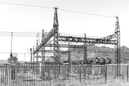 Leeurivier substation on road R303 in the Koue Bokkeveld region of the Western Cape Province. Monochromeの写真素材