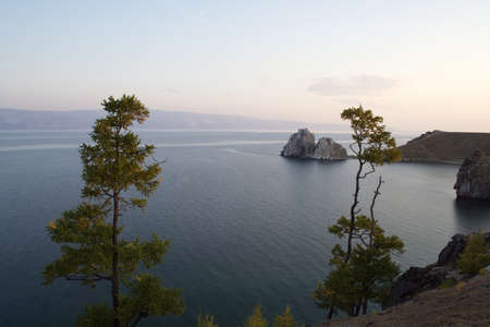 Shamanka-Rock on Olkhon island in Baikal lake, Russiaの写真素材