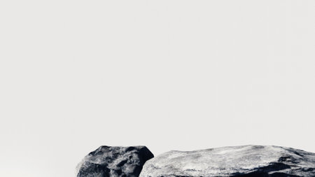 3d stone podium background products display mockup 3d render. scene on white floor, leaf, rock, and white background podium shape nature. stand show cosmetic product.の写真素材