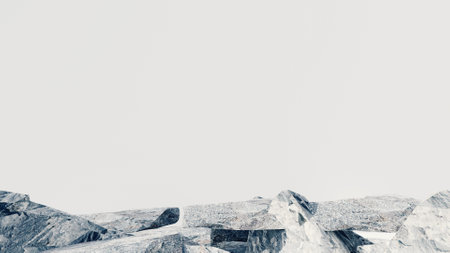 3d stone podium background products display mockup 3d render. scene on white floor, leaf, rock, and white background podium shape nature. stand show cosmetic product.の写真素材