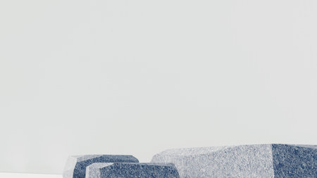 3d stone podium background products display mockup 3d render. scene on white floor, leaf, rock, and white background podium shape nature. stand show cosmetic product.の写真素材