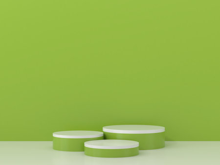 green geometry podium products display minimal mockup 3d render. minimal studio, clean background podium shape geometric. stand show cosmetic product. Stage showcaseの写真素材